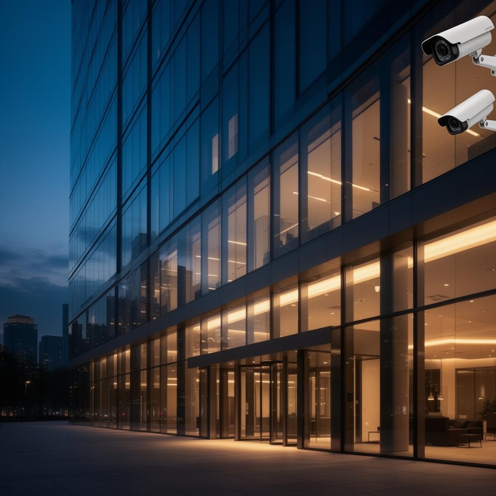 Commercial building with security cameras